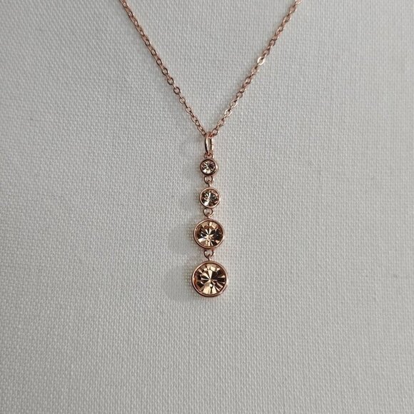 JCM Jacmel Mauritius Rose Gold Tone Graduating Crystal Pendent And Necklace - Picture 2 of 6